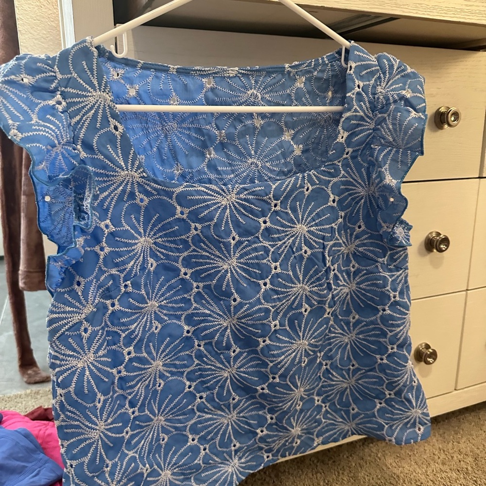 SHEIN Blue and White Floral Blouse